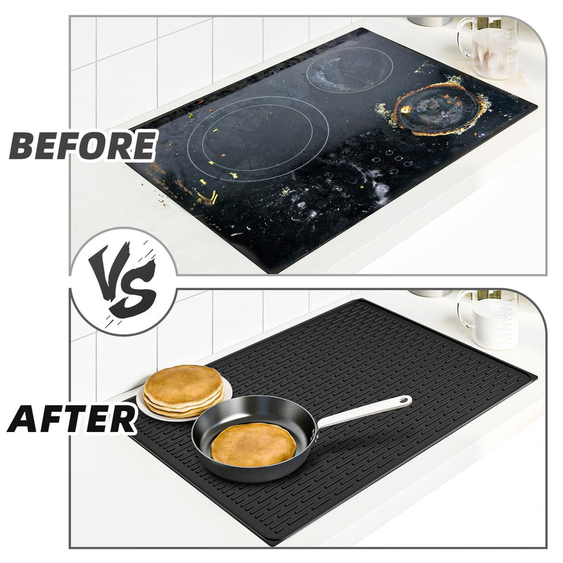LOPNUR Electric Stove Cover for Stove Top, 30"x21" Silicone Stove Mat for Glass Top Stove Cover Protector, Heat Resistant Induction Cooktop Protector, Non-Slip Kitchen Glass Cooktop Protector, Black 30"L x 21"W