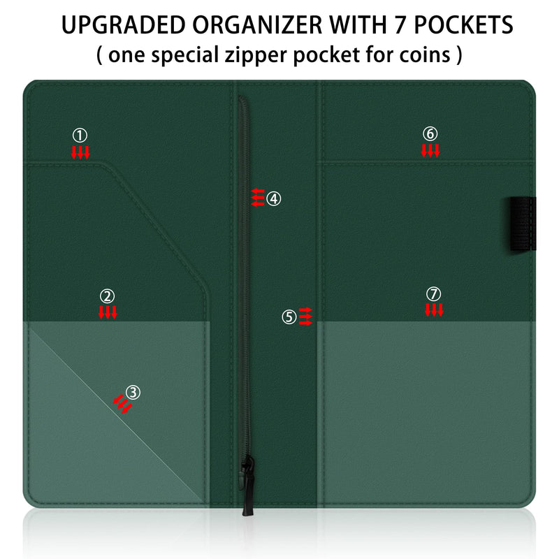 BVYA Server Book for Waitress, 5x9 Inch Server Book with Zipper Pocket, Solid Candy Sweet Leather Server Wallet Organizer Fit Waitress Apron BLACKISH GREEN