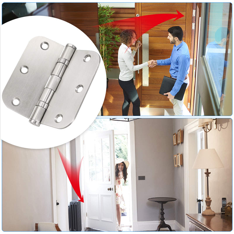 Stainless Steel Door Hinges, 3.5''X 3.5'' Ball Bearing Hinges, Commercial Grade Heavy Duty Hinges with 5/8 Inch Radius Corners, Door Interior Metal Hardwares, 3 Pack (Silver) Silver