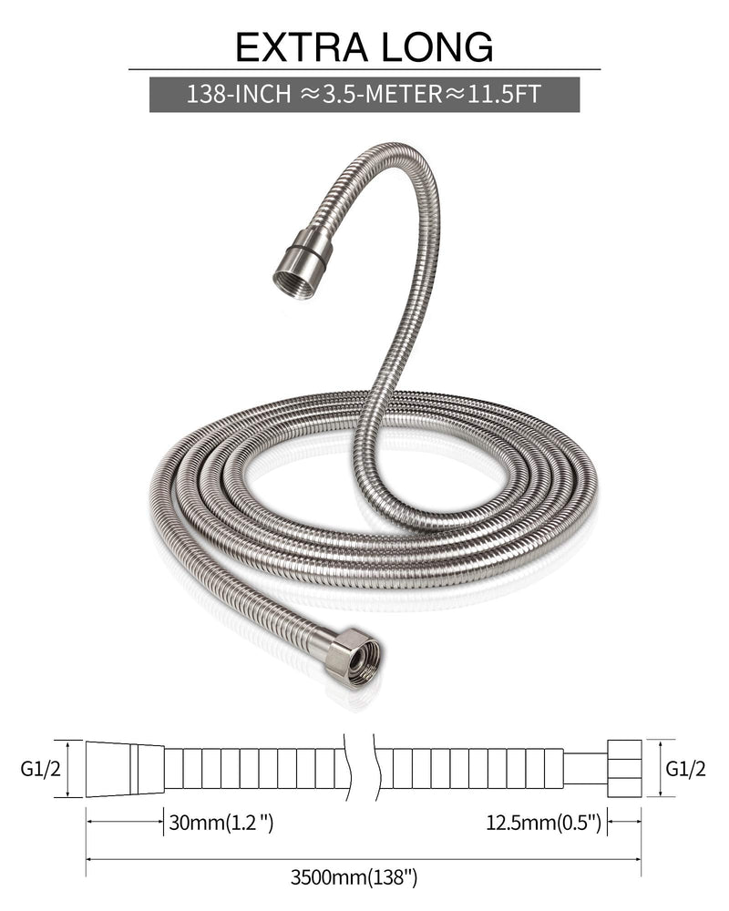 PHASAT Shower Hose,138 Inches Extra Long Shower Hose Replacement,304 Stainless Steel Shower Head Hose Extension Brushed Nickel,A3107N-3.5 138 Inches