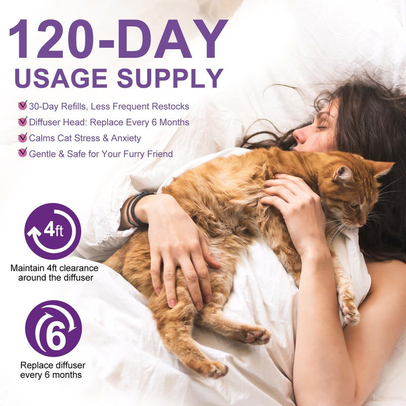 6-in-1 Cat Pheromone Calming Diffuser Kit - Relieve Anxiety, Reduce Fights/Scratching, 2 Plugs + 4 Refills, 120 Days (Purple, L) Purple