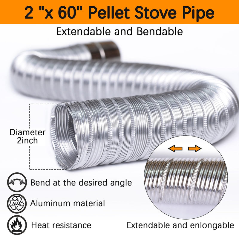 Pellet Stove Fresh Air Intake Kit, 2" x 60" Pellet Stove Fresh Air Intake Kit