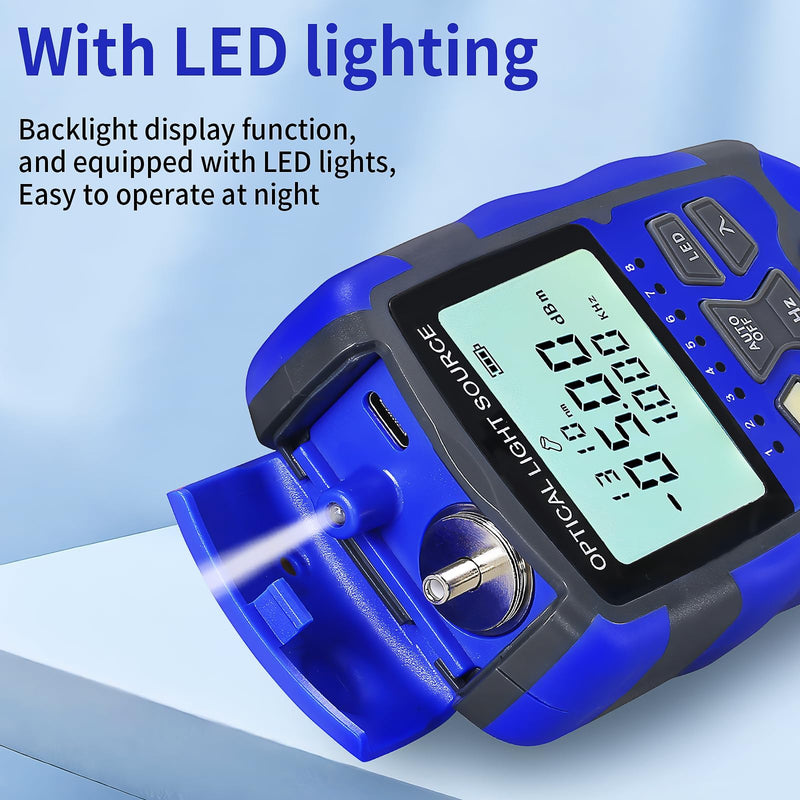 Rechargeable Fiber Optic Light Source A-MC1315 Fiber Optic stabilized Light Source RJ45 Network Testing Single-Mode Dual wavelength 1310 1550nm Suitable for SC/FC/ST/LC Interface with 1 FC-LC Adapter