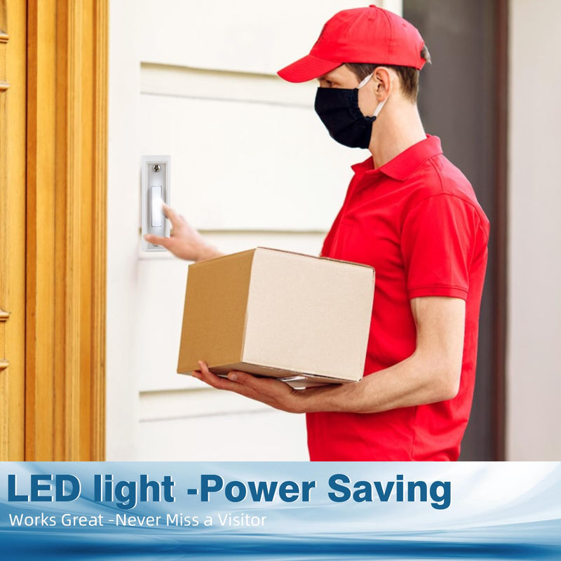 Lighted Doorbell Button, Wired Door Bell Push Button Replacement Door Bell Push Buttons LED Door Chime Wall Mounted Doorbell Switch Garage Doorbell Button (White Light) 1 White