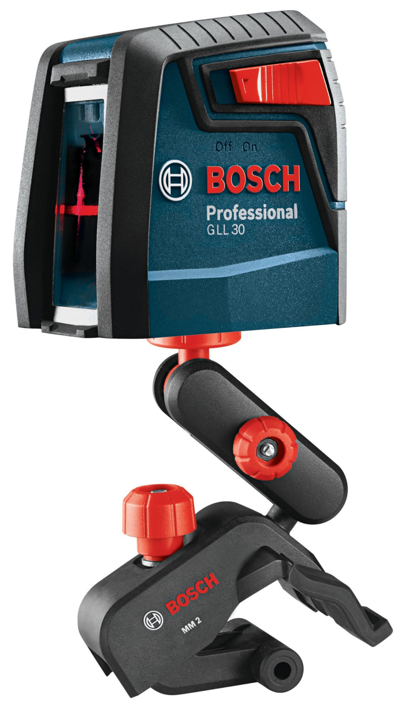 BOSCH GLL 30 30 FT Self-Leveling Cross-Line Laser, Includes 2 AA Batteries & Flexible Mounting Device 30ft