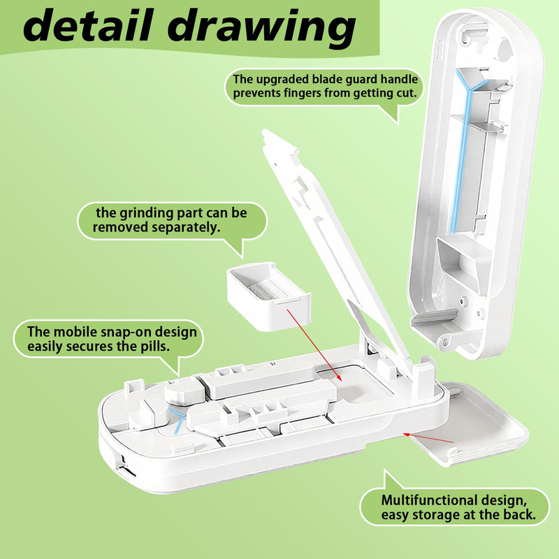 Pill Cutter - 1/2,1/3 &1/4 Pill Splitter with Storage Bag and Tweezers,for Small Tiny Large Pills | Hidden Blade & Sealed Storage | Adjustable & Cuts Multiple Tablets | Includes Cleaning Brush