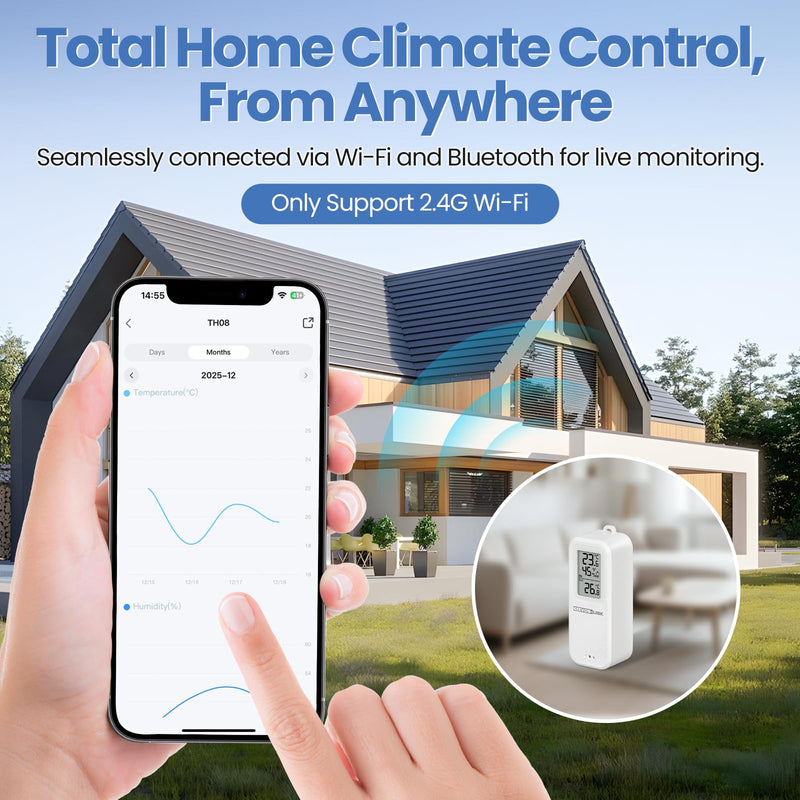WiFi Refrigerator Thermometer Hygrometer with Alarm, Freezer Temperature with Probe, Wireless Digital Fridge Thermometer Humidity Sensor, Free Data Export for Home Kitchen Fridge Tub 1 - NewNest Australia