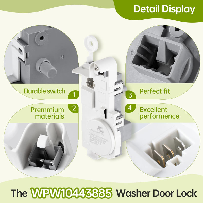 OEM WPW10443885 Washer Door Lock Latch Compatible with Whirlpool Maytag Amana Crosley Washer, Door Lock Replacement Part W10443885 WPW10443885VP 3020352 AP6021486 PS11754810 EAP11754810