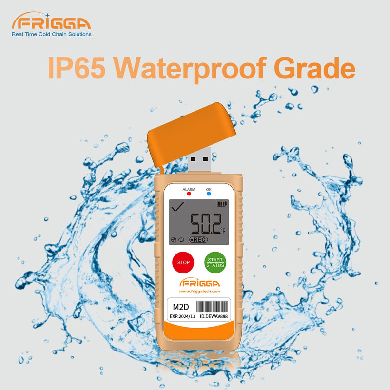 Frigga M2D Reusable Temperature Data Logger Multi-Use USB Digital Temperature Recorder 14400 Points High Accuracy Refrigerator Thermometer Logger PDF CSV Report 1pack