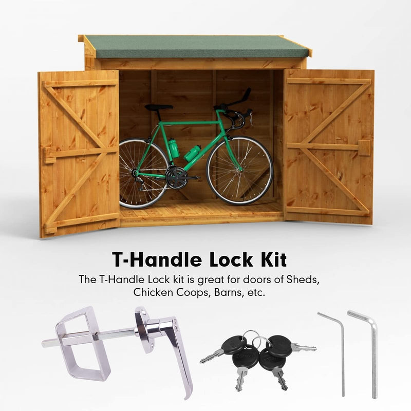 Shed Door Latch L-Handle Lock Kit with 4 Keys, BTEOBFY 4-1/2" Stem Storage Barn Shed Door Hardware Lock Set for Playhouses, Chicken Coops, Camper (Silver) 4.5 inch Silver