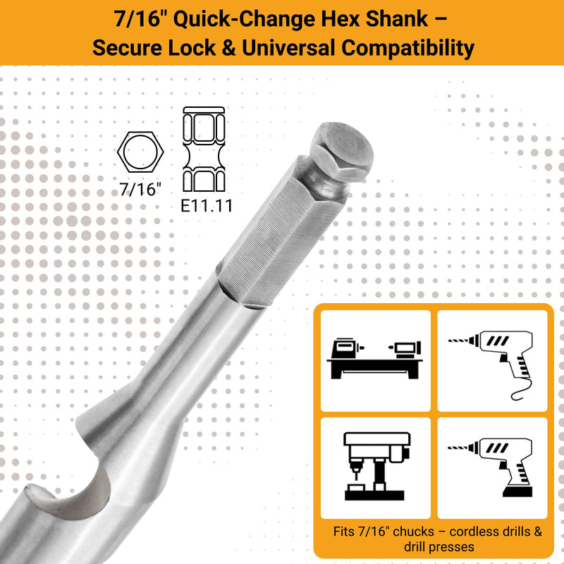 7/8" x 18" Ship Auger Bit, 7/16" Hex Shank, Heavy-Duty One-Piece Wood Drill Bit for Nail-Embedded Hardwood & Marine Decking 7/8" x 18" Auger Drill Bit for Marine Decking