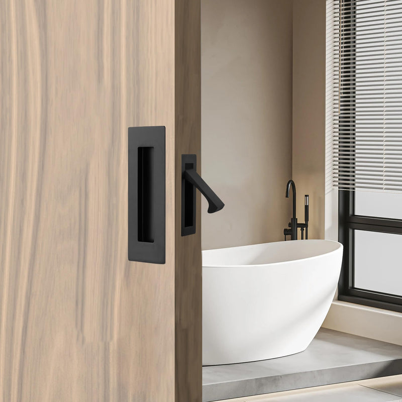 Malimali Pocket Door Pull and Edge Pull Set, Stainless Steel Pocket Door Hardware Recessed Pocket Door Handle Sliding Door Pulls Finger Flush Pull (Matte Black, 3 Pack) Matte Black Set