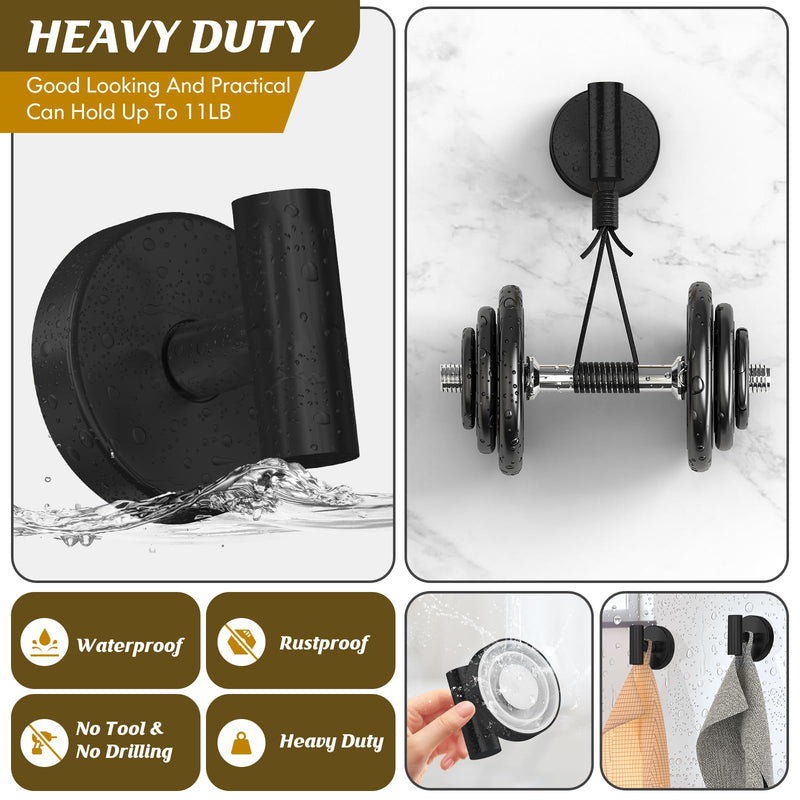 Suction Cup Hooks for Shower,Heavy Duty Shower Hooks for Inside Shower,No Drill Wall Mounted Towel Hooks for Bathrooms Wall,Kitchen,Glass,Mirror,Tile to Hang Towels,Robes,Coat-Black(2 Pack) Black-2pc