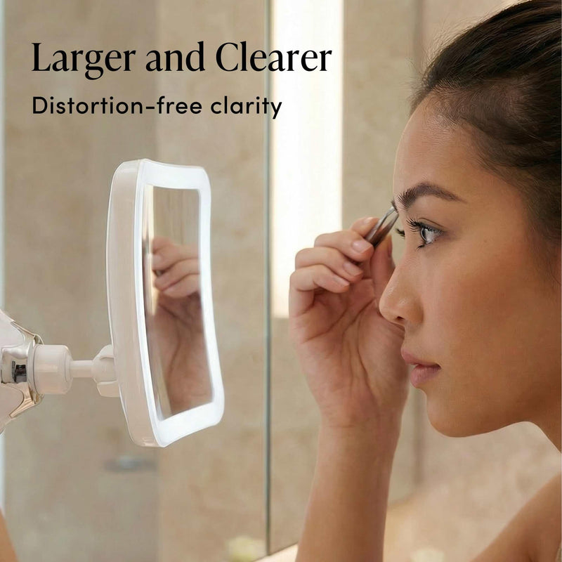 Fancii 10X Magnifying Lighted Makeup Mirror - Daylight LED Vanity Mirror - Compact, Cordless, Locking Suction, 6.5" Wide, 360 Rotation, Portable Illuminated Bathroom Mirror (Square) White