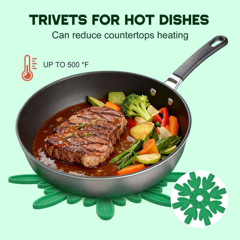 Christmas Silicone Tree Trivets with LED-6 Heat Resistant Pot Holders, Food Grade Silicone with Unfold Structure Pot Mat Non-Slip Suitable for Hot Pots, Pans, Dishes, Drinks (not Including Battery)