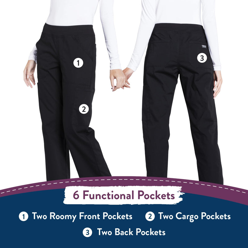 Cherokee Women Scrubs Pant Workwear Professionals Mid Rise Straight Leg Pull-on Medium Black