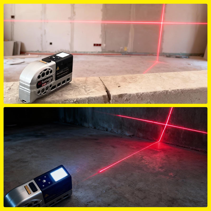 5 in 1 Laser Tape Measure with Level | 196ft/60M Laser Distance Meter Display On Backlit LCD Screen with 16ft/5m AutoLock Measuring Tape | Ft/Inch/Fractions/M/mm (Sliver 5in1 Laser)