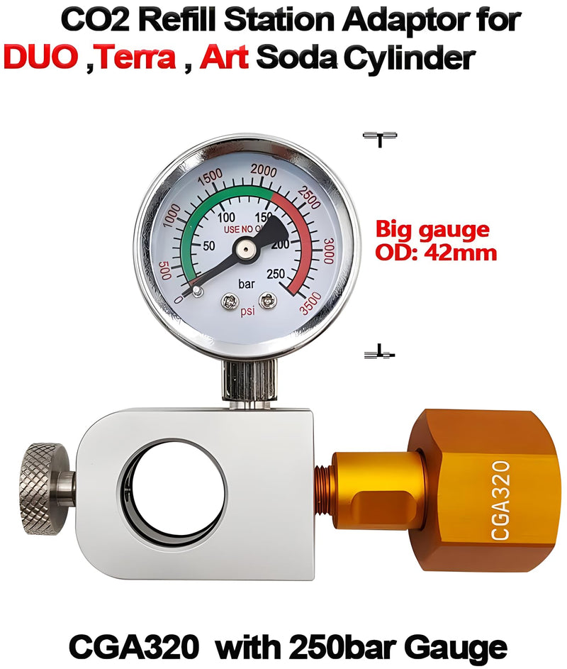 Soda Co2 Refill Adapter with Big Pressure Gauge for Pink Co2 Cylinder,Soda Co2 Exchange Carbonator Fill Station Compatible with DUO Terra Art Soda Co2 Tank