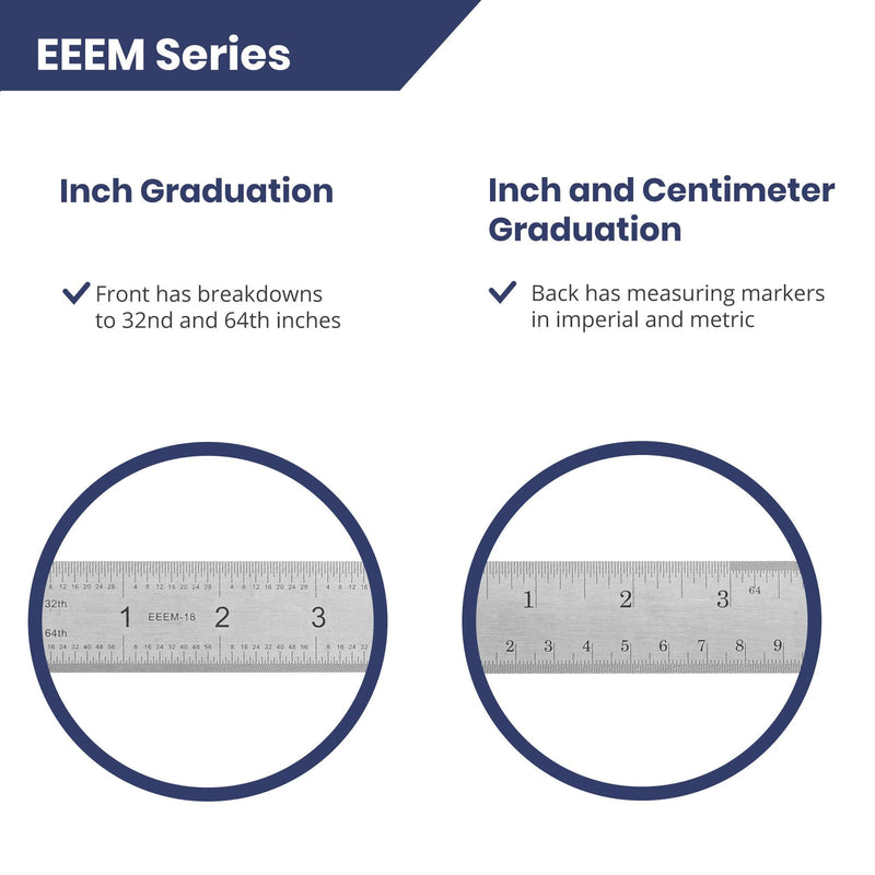 Pacific Arc Stainless Steel Ruler Inch and Metric, with 32nd and 64th Graduations, 12 Inches 12 In