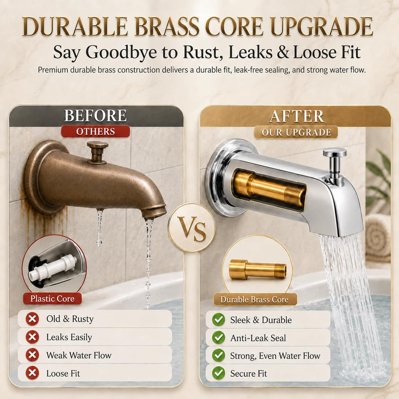 5.3" Chrome Bathtub Spout with Diverter, All-Metal Replacement Kit