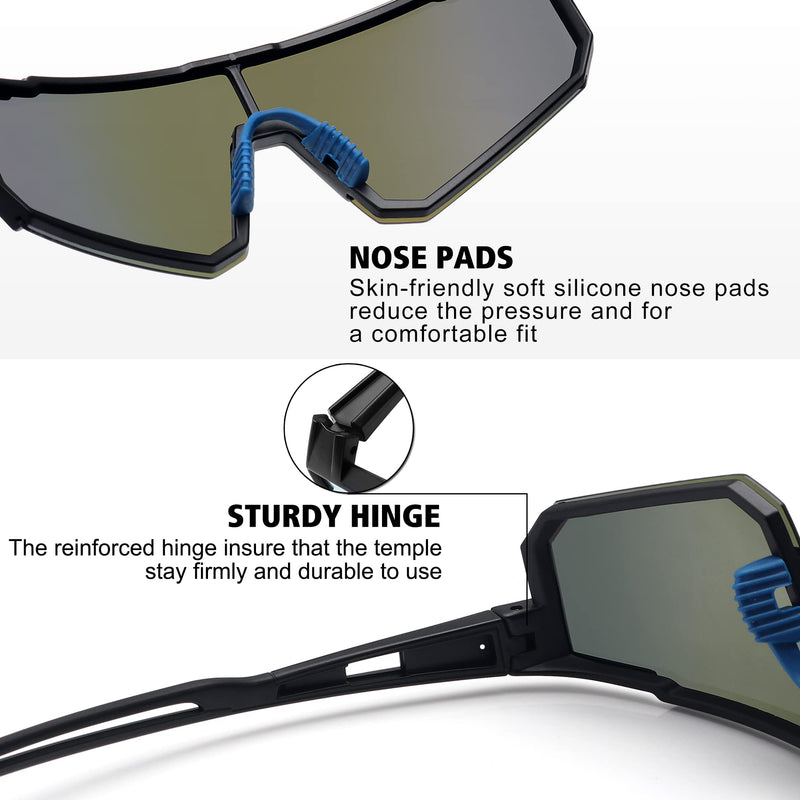 STORYCOAST Polarized Sports Sunglasses for Men Women,Driving Fishing Cycling Mountain Bike Sunglasses UV400 Protection 3pack Matte Black/Gray+matte Black/Red+matte Black/Dark Blue 73 Millimeters