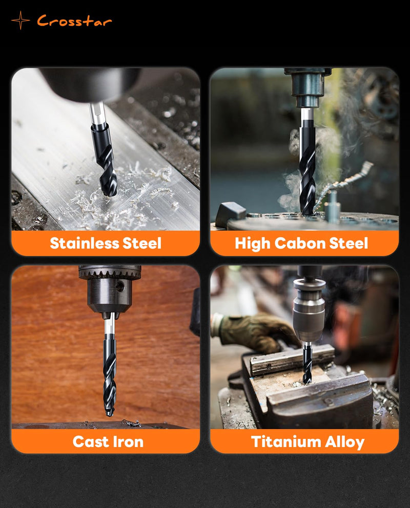 Crosstar 1 Inch Drill Bit for Hardened Metal-Industrial Grade M35 Cobalt HSS & TiAlN Coating, 135°Bullet Point for Stainless Steel Cast Iron Alloy Steel, 1/2" Reduced Shank, 6" Total Length 1Inch
