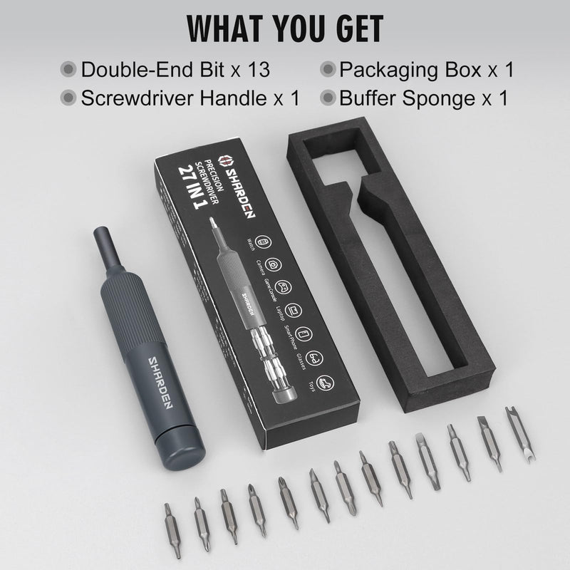 Sharden 27-in-1 Precision Screwdriver Set Multi Bit Small Screwdriver Magnetic Mini Screwdriver Set Pen Style Manual Repair Tool Kit for Eyeglass, Watch, Computer, Jewelers, Laptop, Electronics, Phone Grey
