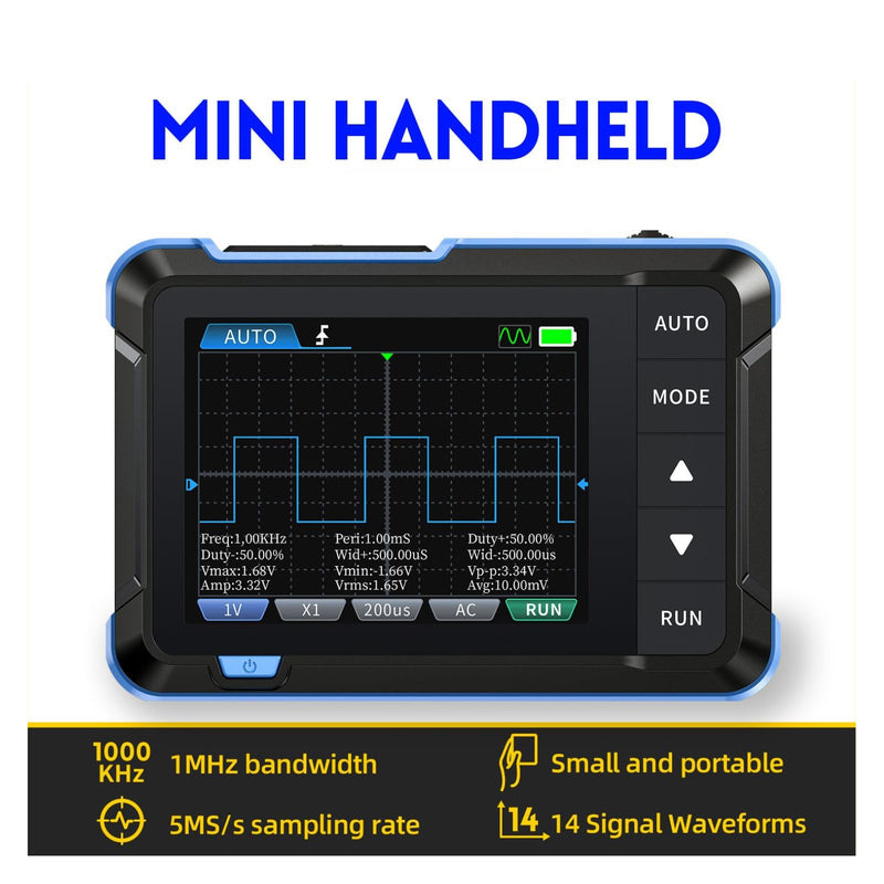Handheld Oscilloscope, 2 Channels Portable Digital Oscilloscope Multimeter, Professional Automotive Oscilloscope with 1Mhz Bandwidth, 5.0MS s Sampling Rate & 2.8in LCD Display