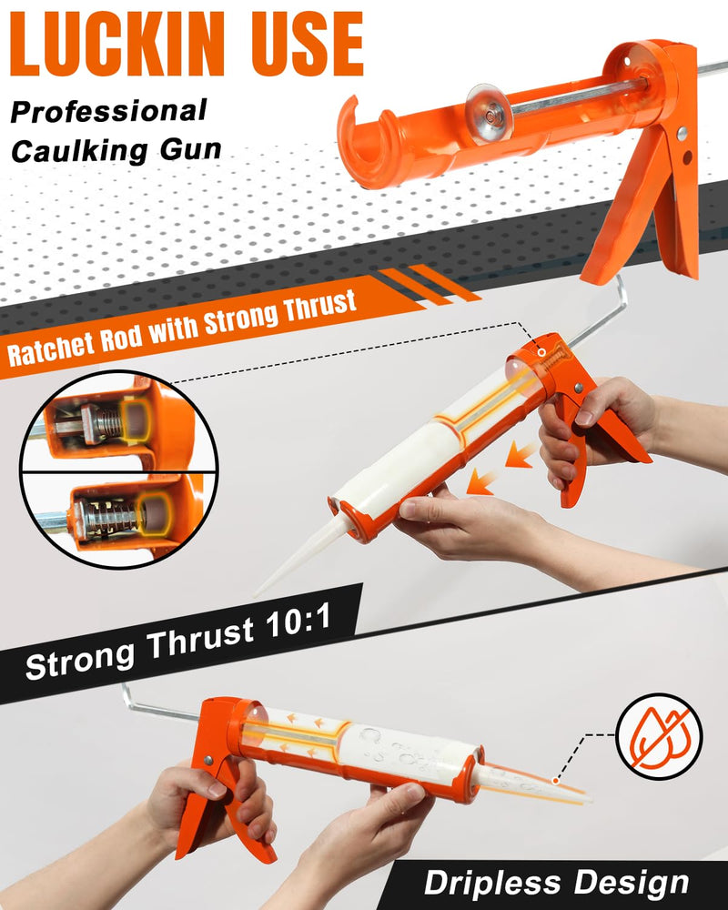 Holothurian Caulking Gun, Caulk Gun No Drip,Sealant Finishing Tool Grout Scraper for Kitchen Bathroom Window Sink Joint, 1/10 Gallon Cartridge, 10:1 Thrust Ratio 10:1 Thrust Ratio | 1 Pack
