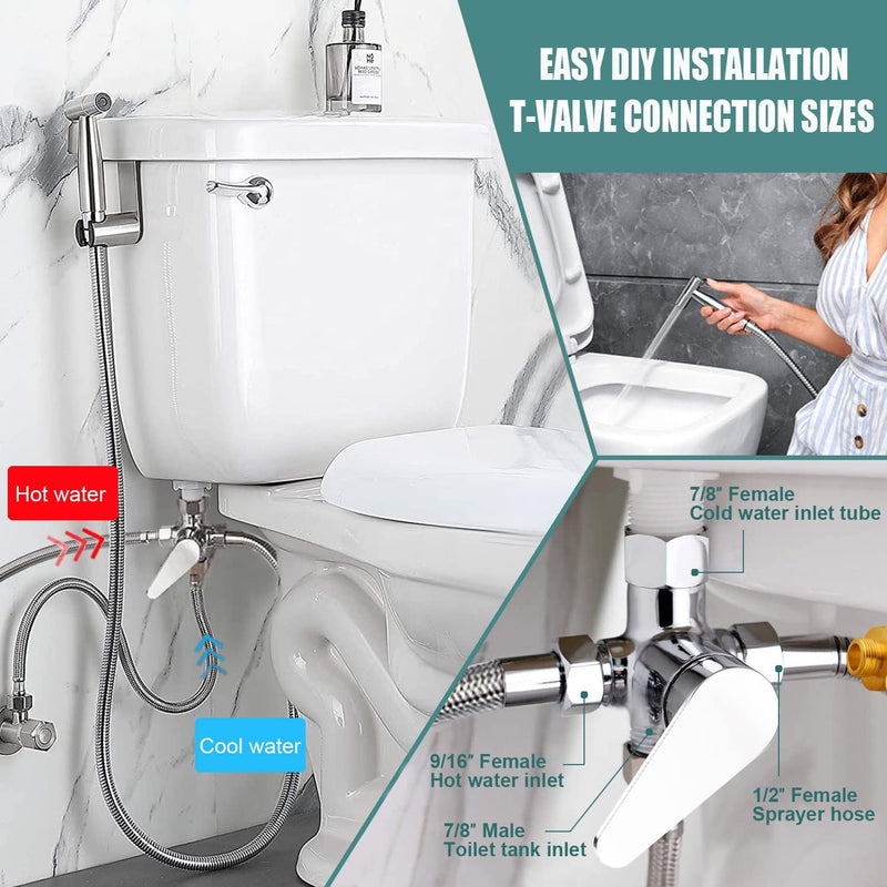 Stainless Steel Bidet Sprayer for Toilet, Handheld with Cold & Hot Explosion-Proof Water Hose, Cloth Diaper Sprayer, Bathroom Jet Sprayer Kit, Great Water Pressure for Bathing Pets（Silver） Sliver