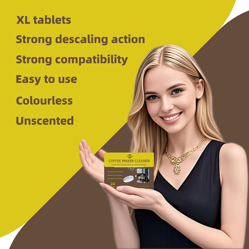 Coffee Maker Cleaner & Descaler Tablets - 24 Count - Compatible with Deep Cleaning and Descaling for All Coffee Makers - XL Tablets-Removes Limescale-Deep Cleans Unscented