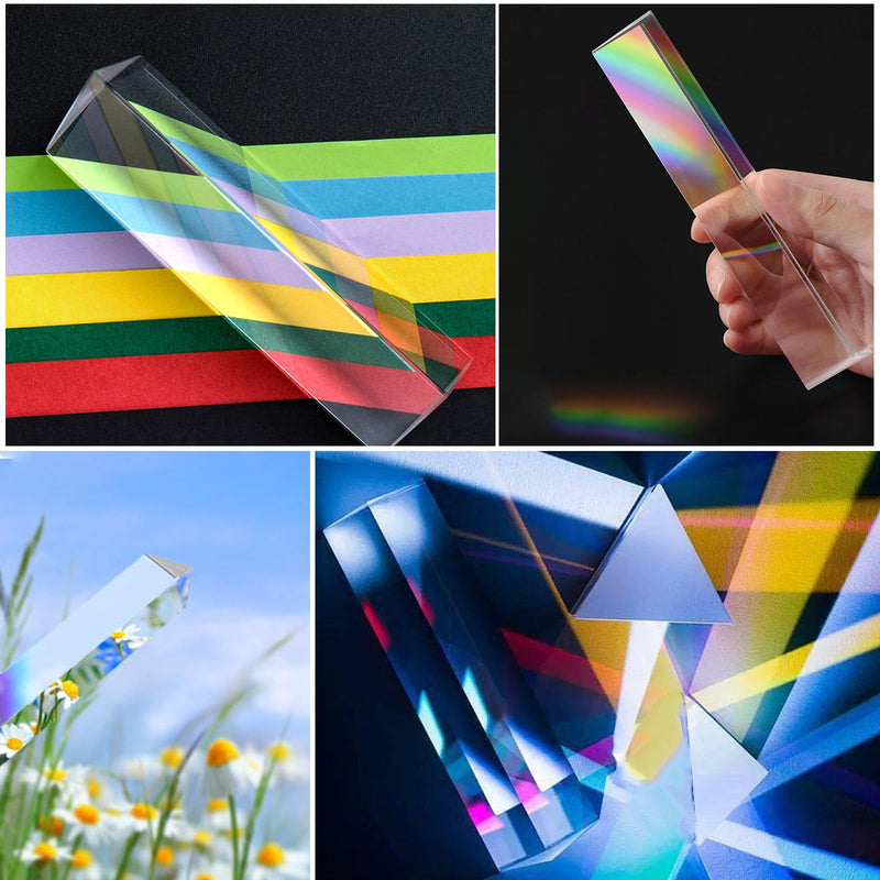 2pcs Clear Triangular Prism, K9 Prisms Set -6" & 1" Lengths Optical Prisms for Teaching Light Spectrum Physics and Photo Photography Prism 2