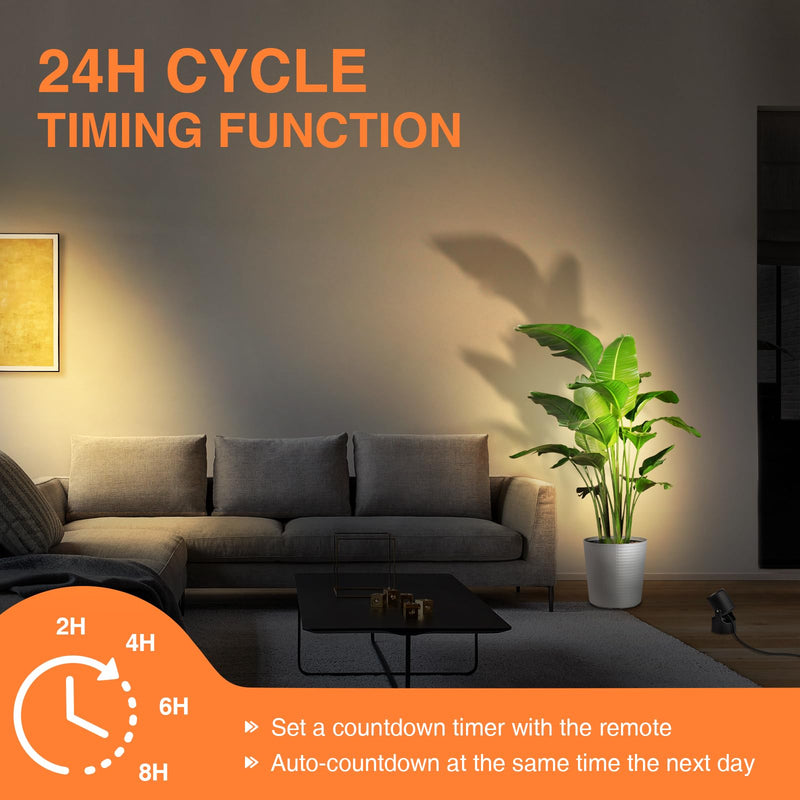 3000K/4000K/5000K Uplighting Indoor 3W LED Spotlight Indoor Plug-in with Memory Function Floor Spot Lights Indoor with Remote Control Dimmable Uplights Indoor for Plant/Picture/Artwork, 2 Pack
