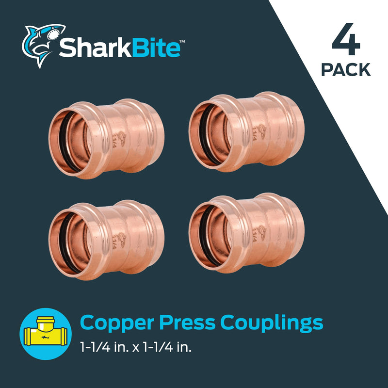 SharkBite 1-1/4 Inch Coupling, Copper Press Plumbing Fitting, Pack of 4, UPR0135X4 1-1/4 in. x 1-1/4 in., 4 Pack