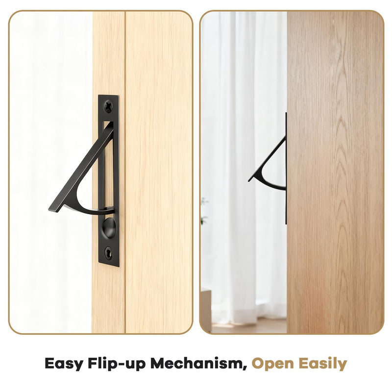 Lethato Matte Black Pocket Door Hardware Set, 2 Recessed Flush Finger Pull 1 Edge Pull, Stainless Steel Pocket Door Pull Rectangular Barn Door Hardware Door Handle - 1 Pack 1 Set with Pull - Matte Black