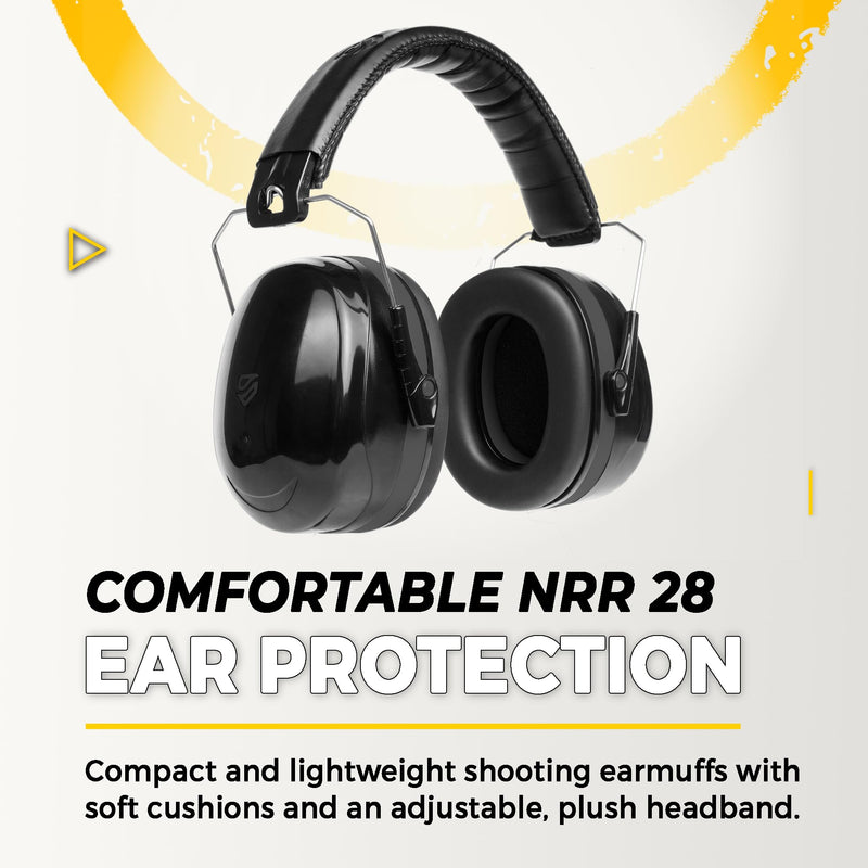 TradeSmart All-in-One Shooting Ear Protection - Comfort+ NRR 28 Earmuffs, Glasses & Earplugs + Carry Case Clear Glasses - Grey