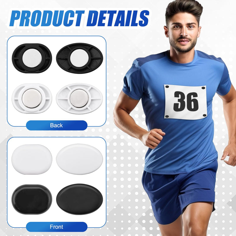 10 Pairs Race Bib Magnets, Plastic Magnetic Race Number Holders Race Bib Clips Running Bib Buckles Bib Fasteners Bib Pins Magnetic Marathon Bib Clips for Running Triathlon Cycling (Oval)
