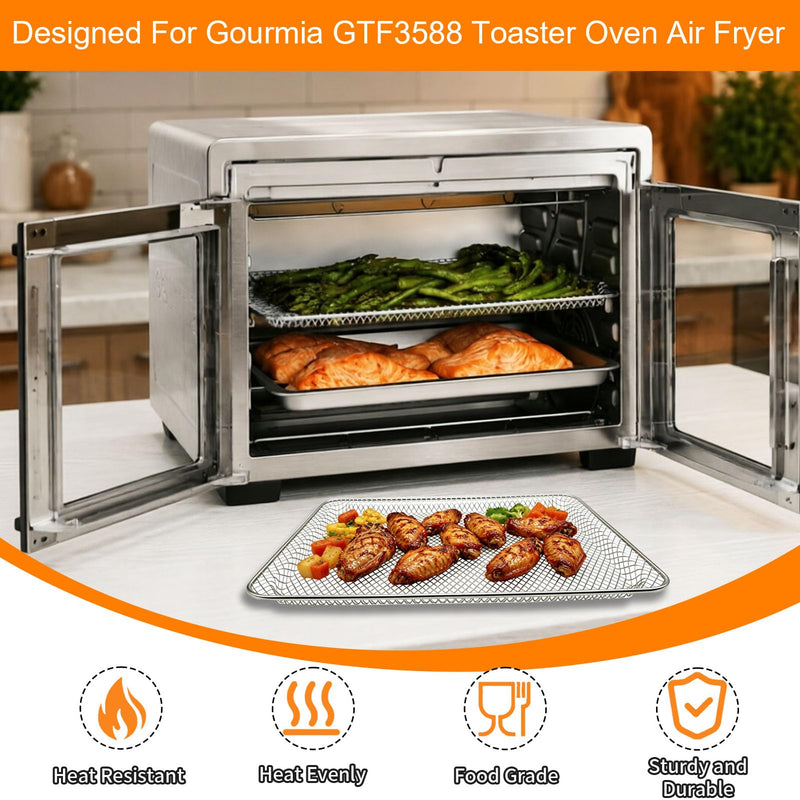 GCQ Toaster Oven Replacement Parts for Gourmia GTF3588, Toaster Oven Air Fryer Basket Accessories 12 Cooking Presets French Door Air Fryer Oven 37QT,Dishwasher Safe 14.4" x 12"x 0.8" Basket
