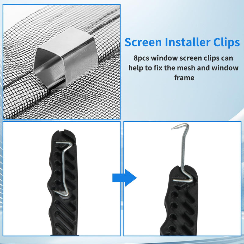 Window Screen Repair Kit, 48"x118" Screen Door Mesh Replacement Kit, Durable Fiberglass Black Window Screen kit with Tools, Rolling, Hook, Spline, Clips for Windows Doors Patio and Porch