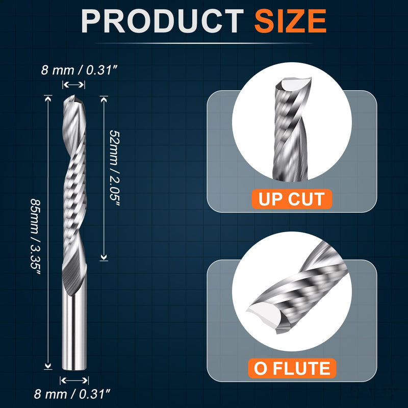 Carbide Upcut Spiral Router Bit, 8mm Shank CNC Router Bits 8mm x 52mm (Cutting Dia x Length) Single Flute End Mill Cutter for Wood Cut, Inlay, Grooving 8mm Dia - 52mm CL - 8mm Shank