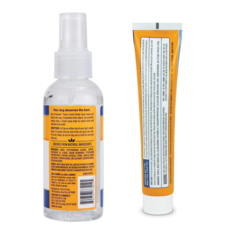 Arm & Hammer Dental Care Bundle for Dogs | Tartar Control Mint Dental Spray (4 oz) & Complete Care Enzymatic Dog Toothpaste (6.2 oz) for Fresh Breath and Clean Teeth