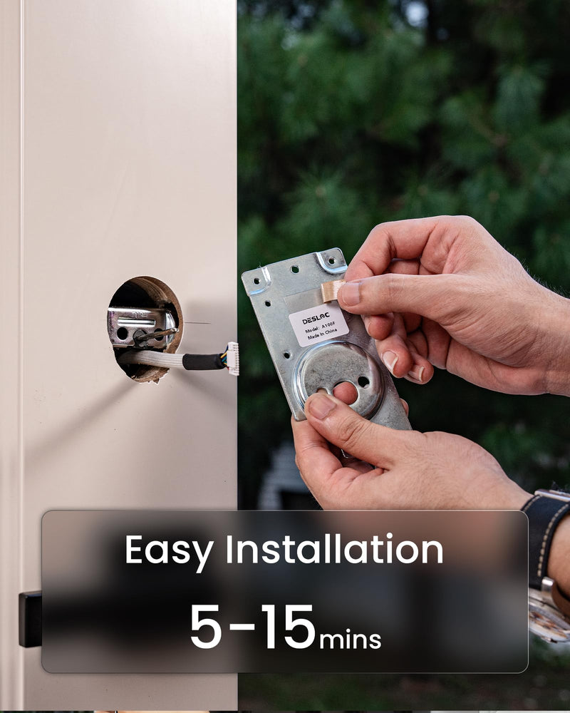 DESLOC A100F Keypad Fingerprint Door Lock, Keyless Entry Door Lock, Smart Lock Deadbolt for Front Door, Easy Installation, Emergency Power Port,12 Months Battery, IP54 Waterproof, 5 Keys No Handle
