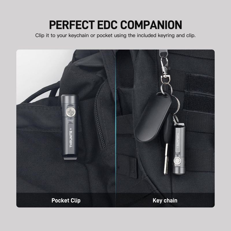 ThruNite Ti Keychain Flashlight, Bright 650 Lumens LED Portable Light, Compact USB-C Rechargeable Battery Mini Flash Light, Small EDC Pocket Torch Light for Camping, Everyday Carry, Grey (2PCS) Grey (2PCS)