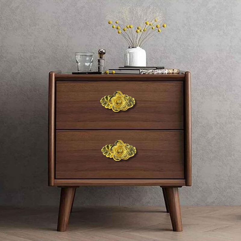 Perilla Home Set of 6 Metal Flower with Leaf Knobs – Antique Gold Iron Metal Knobs for Cabinets, Drawers, and Furniture