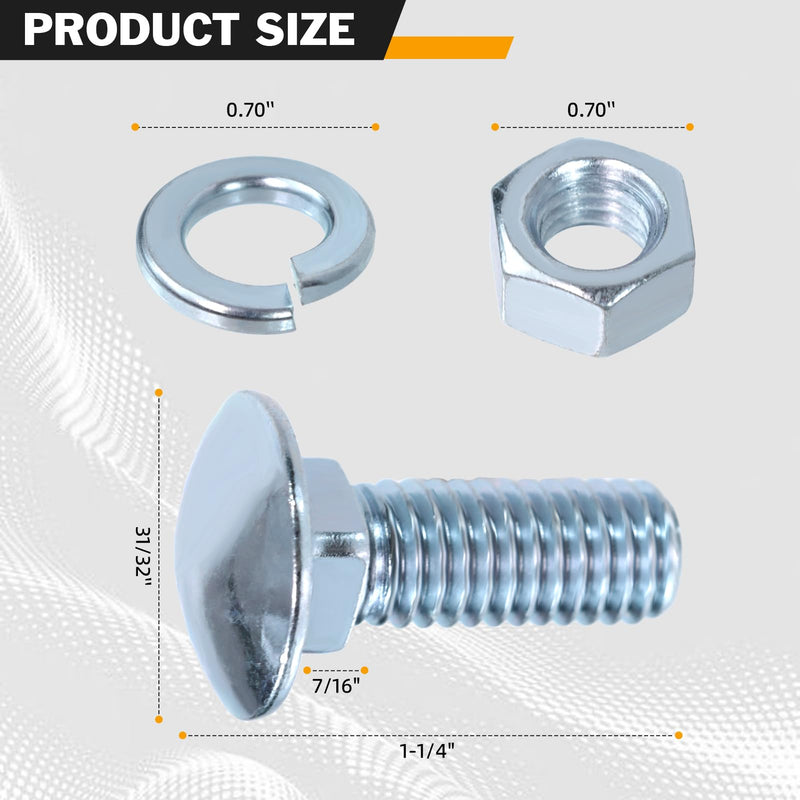 Front Rear Bumper Bolts Kit Capped Round Head Compatible with Ford 7/16-14x1-1/4 (4 Set); Long Carriage Chrome Bumper Bolts, Hex Nuts, and Lock Washers 1