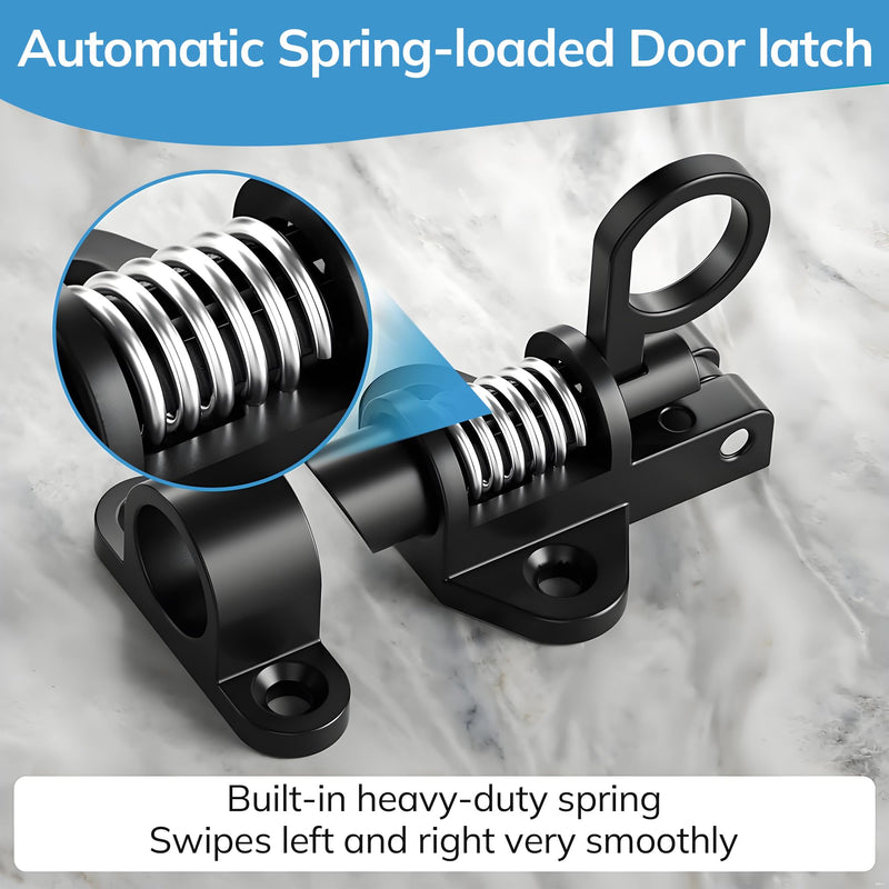 2 Packs Self Closing Latch Spring Door Lock, Automatic Gate Latch with Spring Loaded Pin, Aluminum Alloy Slide Gate Latch for Cabinet Window Fence, Black, AMS-CX01-B 2 Pack