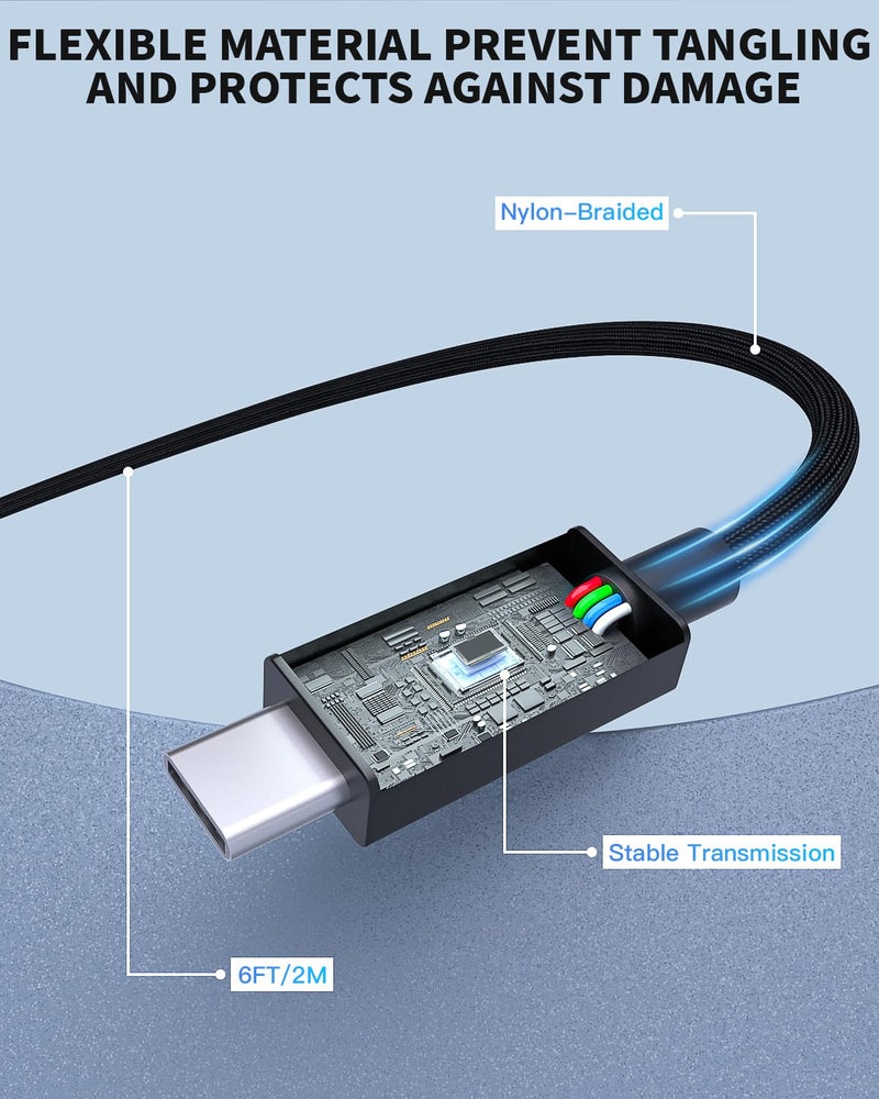 Thunderbolt 4 Cable, [40Gbps Data Transfer]Long USB C Cable 2M/6.6FT, 8K/4K 60Hz Video & 240W PD 3.1 Fast Charging, Active USB Braided Cable Cord Compatible with Thunderbolt 3/USB 4/MacBook Pro/iPhone