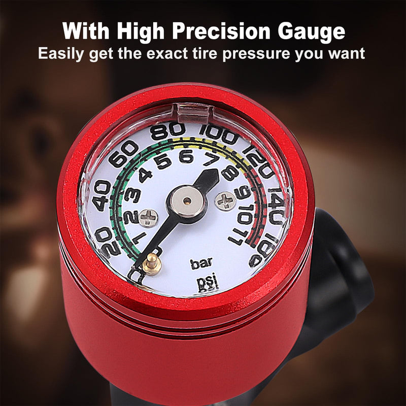 CO2 Bike Tire Inflator - Push-Button Presta & Schrader Compatible CO2 Bike Pump or 12X 16g Threaded CO2 Cartridges for Road Bikes, MTB, Hybrid Bikes With Pressure Gauge