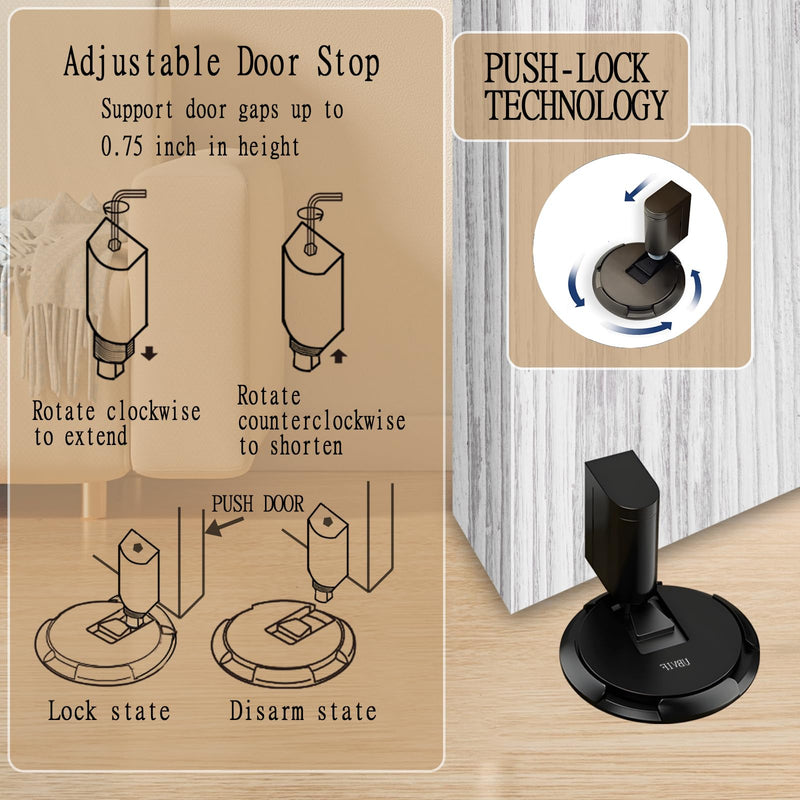 UBVIF No Magnetic Door Stopper, Adjustable, Mechanical Doorstop, Windproof Door Stop for Indoor, No Nails/Screws Needed,Heavy Duty Door Holder,Keep Door Open (1, Matte Black) 1