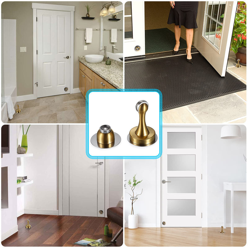 Sumnacon Sturdy Magnetic Door Stopper - Stainless Steel Door Stopper with Magnet for Wall Floor, Sturdy Magnetic Doorstop Holder with Adhesive Tape & Screws for Home Office, Gold